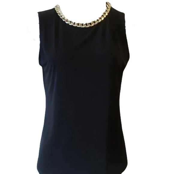 Calvin Klein Black Gold Choker Chain Neckline Tank Top Size S - Picture 4 of 8